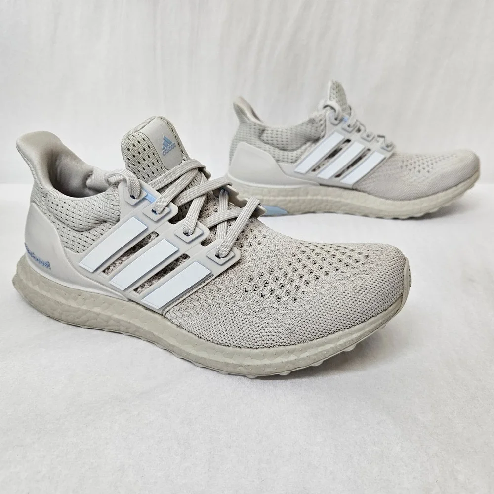 Adidas Ultraboost 1.0 Running Shoes JH9211 Grey White Glow Blue Womens Size 7.5